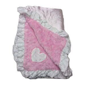 Baby Starters Pink Rosette Heart Baby Blanket Satin Back White Trim 2017 Plush